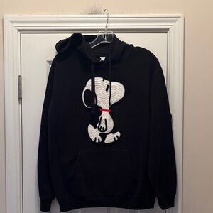 Peanuts Snoopy Embroidered Black Hooded Sweatshirt
